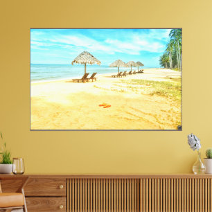 Toile Plage magnifique avec espresso parapluie endormi