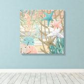 Toile Plage Nautique de Seahorse -Coral (Insitu (Plancher de Bois))
