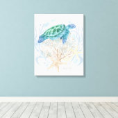Toile Plage Tortue de mer Corail Starfish Aquarelle côti (Insitu (Plancher de Bois))