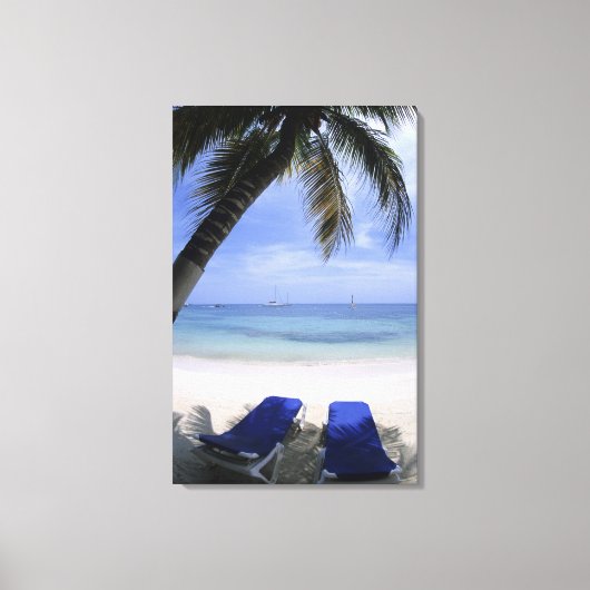 Toile Plage, Transat, Palmier, Horizon Sur (Recto)