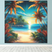 Toile Plage tropicale avec palmiers (Insitu (Plancher de Bois))