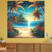 Toile Plage tropicale avec palmiers (Insitu(Salon))