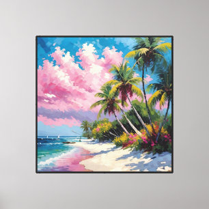 Toile Plage tropicale avec palmiers et voiliers