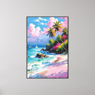 Toile Plage tropicale avec palmiers et voiliers