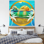 Toile Plage Tropicale Moderne Palmiers Coucher de Soleil (Insitu(Chambre))