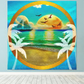 Toile Plage Tropicale Moderne Palmiers Coucher de Soleil (Insitu (Plancher de Bois))