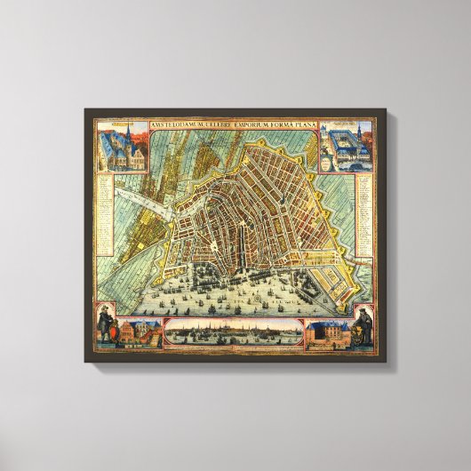 Toile Plan de rue antique d'Amsterdam, Pays-Bas (Recto)