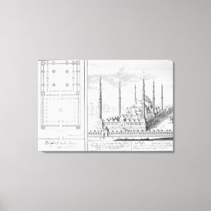 Toile Plan et vue de la mosquée bleue (1609-16), établ