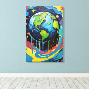 Toile Planète Terre goutte de peinture