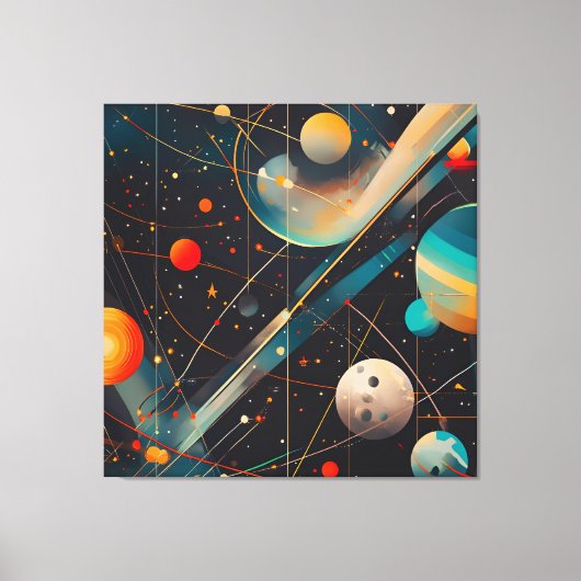 Toile Planètes et Orbites spatiales - Futuriste rétro (Recto)