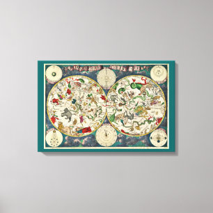 Toile Planisphère d'ornat, carte des étoiles, planètes