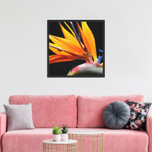 Toile Plante oiseau de paradis orange sur fond noir