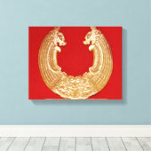 Toile Plaque avec deux dragons et un masque à cravate de (Insitu (Plancher de Bois))