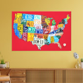 Toile Plaque de licence Carte de USA Wrapped Canvas Red (Insitu(Salon))