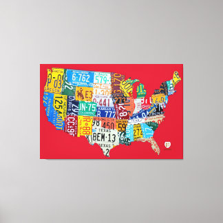 Toile Plaque de licence Carte de USA Wrapped Canvas Red