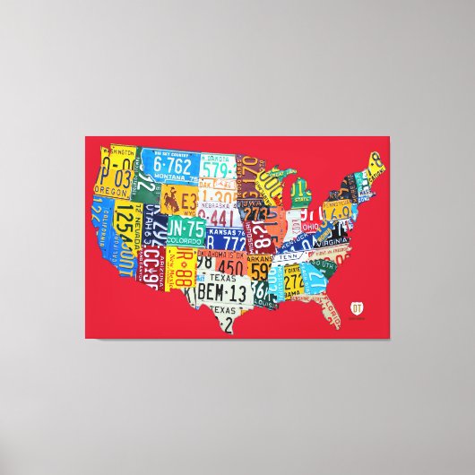 Toile Plaque de licence Carte de USA Wrapped Canvas Red (Recto)