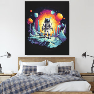 Toile Plaque mural en bois Astronaute Galaxie Explorateu