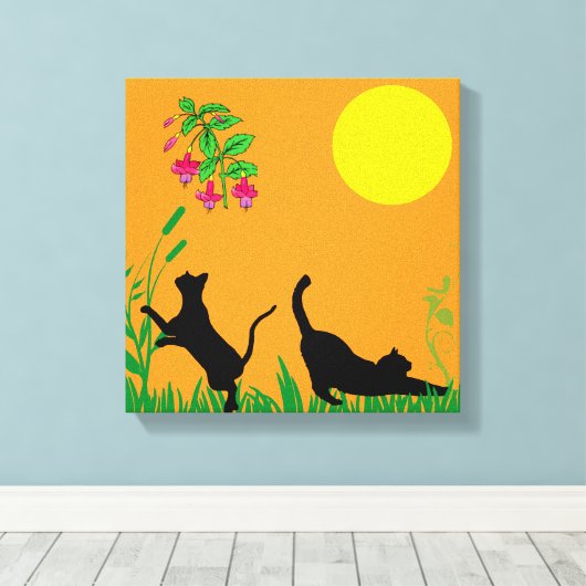 Toile Playful Black Cats in the Garden Canvas Print (Insitu (Plancher de Bois))