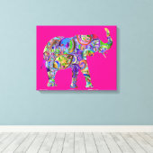 Toile Playful Colorful Elephant Art on Fuchsia Canvas    (Insitu (Plancher de Bois))