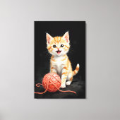 Toile Playful Kitten Cat with Yarn Watercolor Print (Recto)