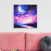 Toile Pleine lune Céleste Étoiles Nuages Mystique Violet (Insitu(Salon))