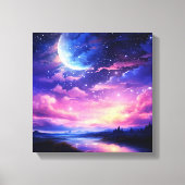 Toile Pleine lune Céleste Étoiles Nuages Mystique Violet (Recto)