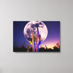 Toile Pleine lune sur le Saguaro Cactus