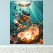 Toile Plongeur de perles arabe du Golfe atteignant une p (Insitu (Plancher de Bois))