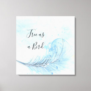 Toile Plume de aquarelle bleue personnalisée Citation li