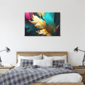 Toile Plume Doré – Élégance Abstraite Luxueuse (Insitu(Chambre))