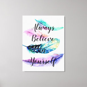 Toile Plumes avec citation