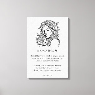 Toile poème femme amoureuse poème noir et blanc roses mu