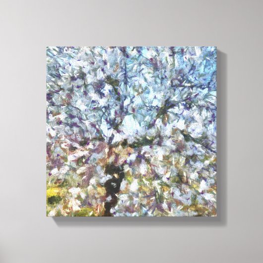 Toile Pointillisme en fleurs d'amandes du printemps (Recto)