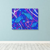 Toile Poisson bleu dans les algues, Collag papier d'art (Insitu (Plancher de Bois))
