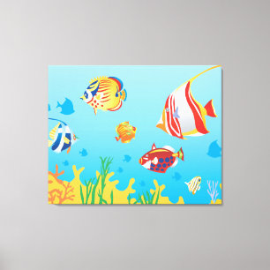Toile Poisson tropical Aquarium 3 Panel art