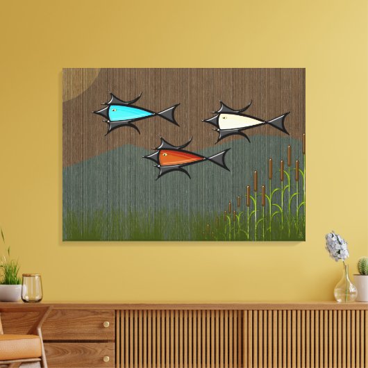 Toile Poisson volant à l'ère atomique, Cattails sur Raff (Insitu(Salon))