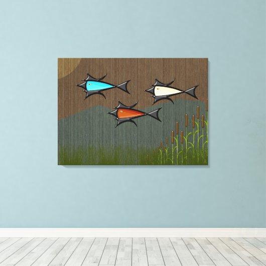 Toile Poisson volant à l'ère atomique, Cattails sur Raff (Insitu (Plancher de Bois))