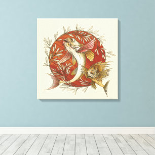 Toile Poisson Volant Japonais et Feuilles de Bambou Art 