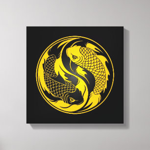 Toile Poissons jaunes et noirs de Yin Yang Koi
