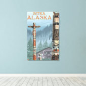 Toile Pôles Totem de l'Alaska - Sitka, Alaska (Insitu (Plancher de Bois))
