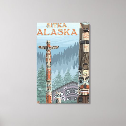 Toile Pôles Totem de l'Alaska - Sitka, Alaska (Recto)