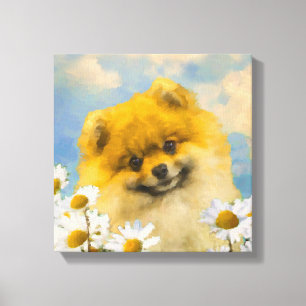 Toile Poméranien dans Daisies Peinture - Art Chien origi
