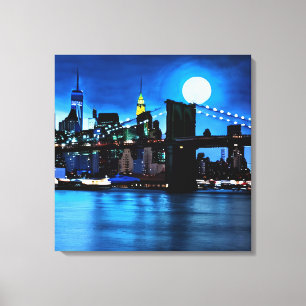 Toile Pont Brooklyn sous une Pleine lune