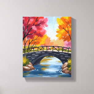 Toile Pont d'automne Feuillage d'automne Aquarelle Natur