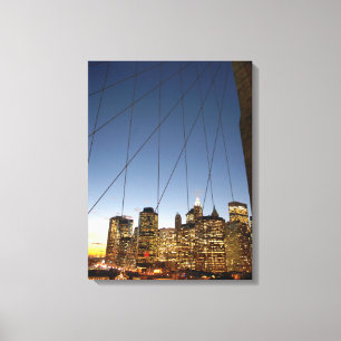 Toile Pont de Brooklyn au crépuscule avec la skyline de