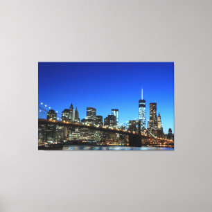 Toile Pont de Brooklyn et horizon de Manhattan la nuit,