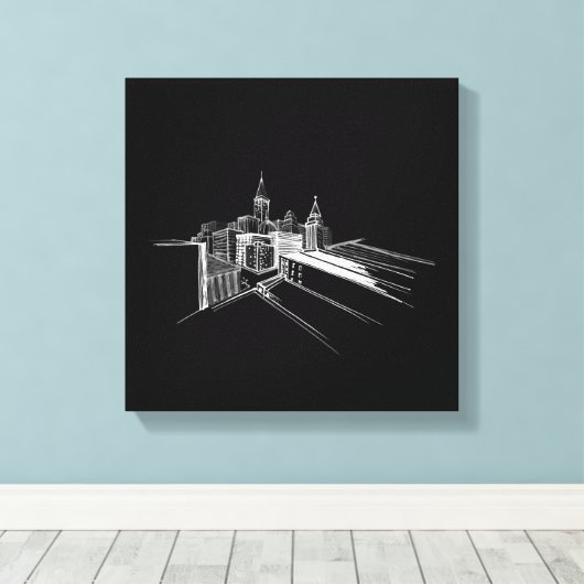 Toile Pont de ville dynamique Unique moderne noir et bla (Insitu (Plancher de Bois))