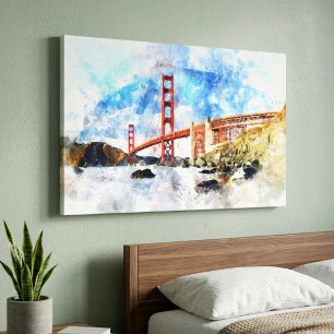 Toile Pont Golden Gate aquarelle à San Francisco