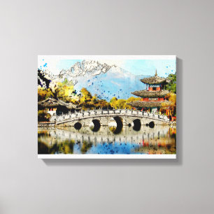 Toile Pont japonais vintage Art du paysage