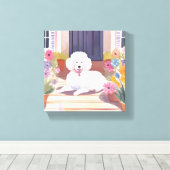 Toile Poodle blanc | Fleurs d'aquarelle pour chien (Insitu (Plancher de Bois))